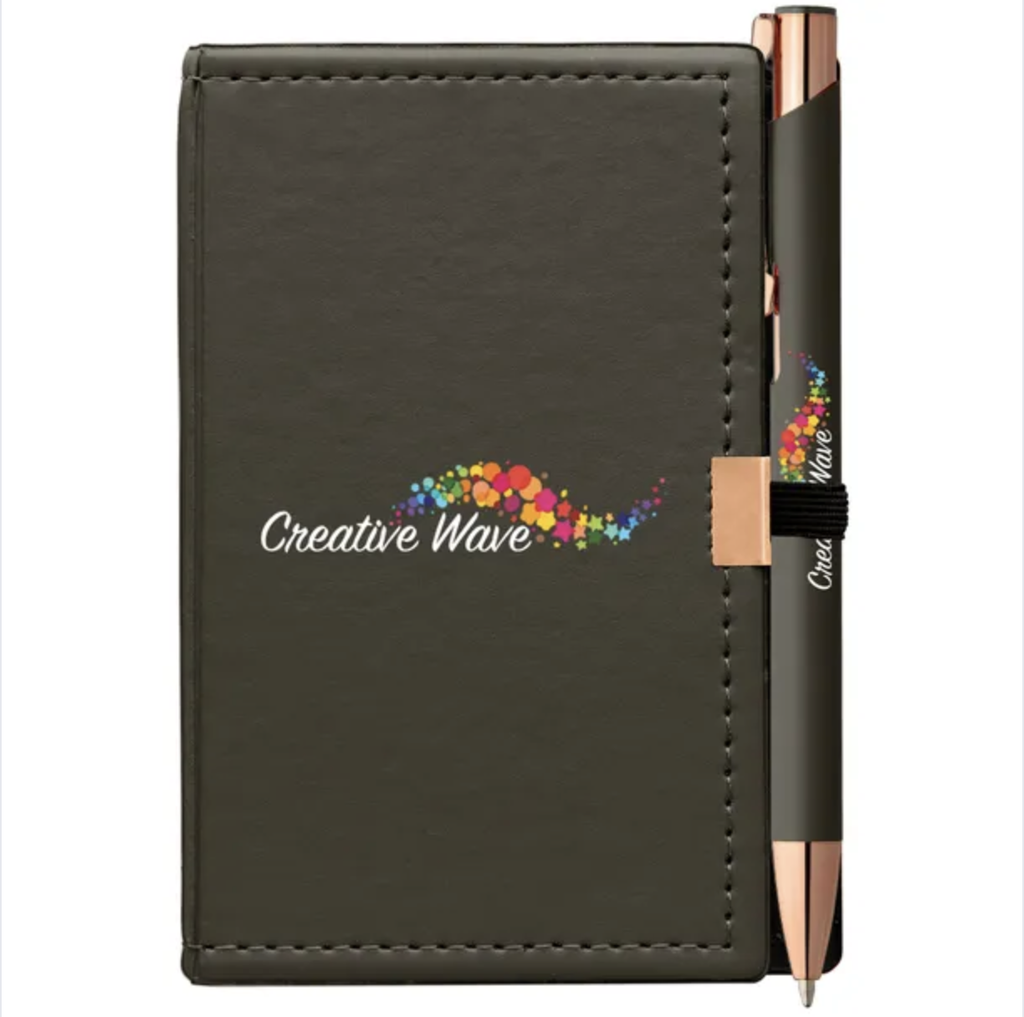 Bloc-notes et stylo en métal avec impression personnalisée en couleur