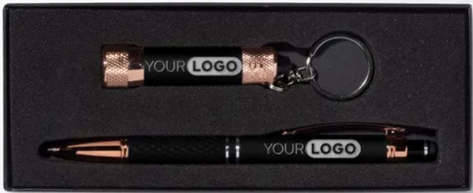 Diamond set met pen en zaklamp in cadeauverpakking met lint
