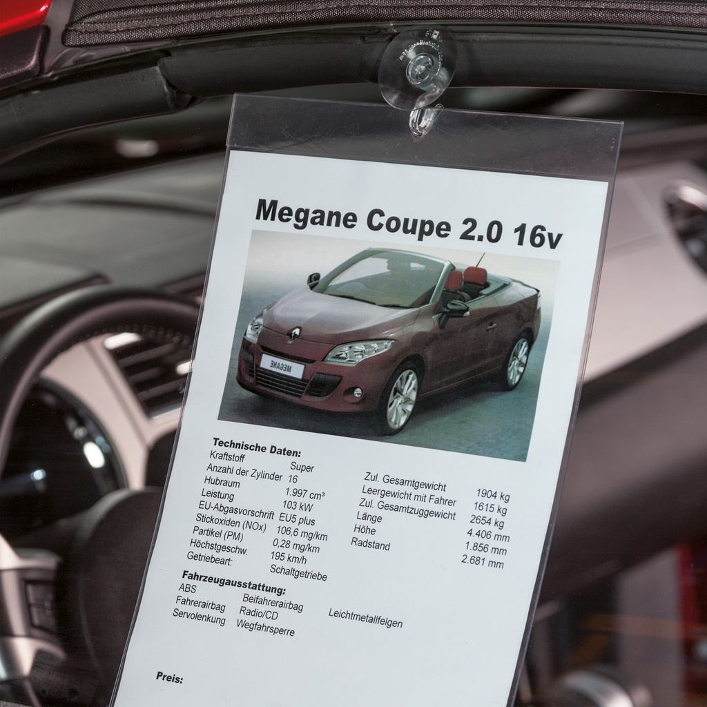 Pochettes en PVC 0,5mm à ventouse pour vitre latérale