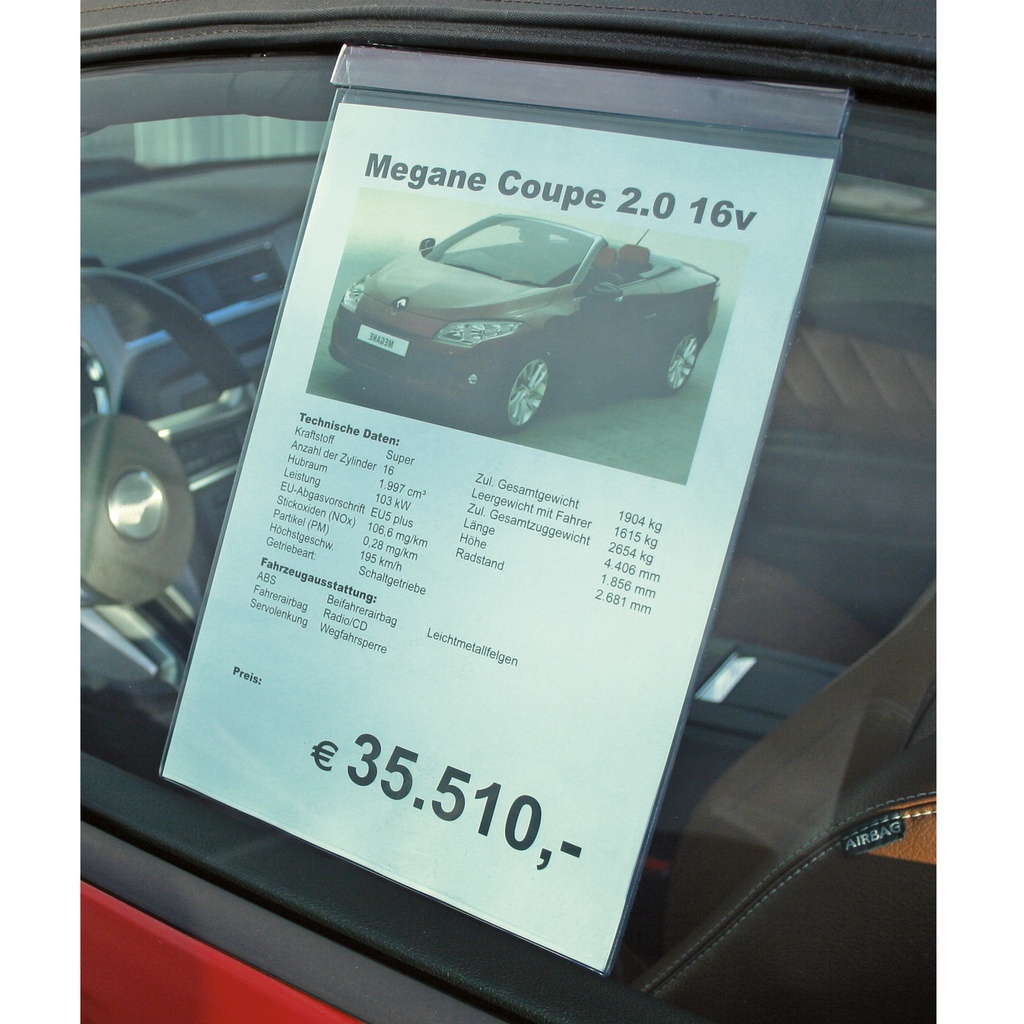 Verkoopkaarthouder uit Acryl voor zijruit | A4 formaat