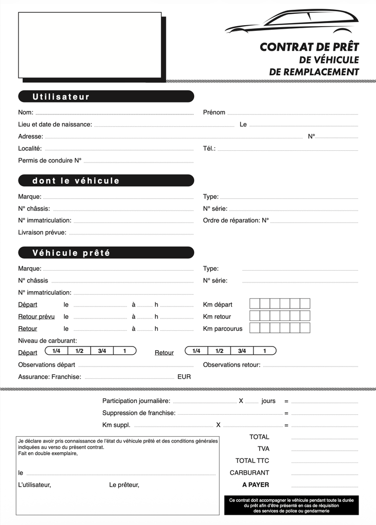 Contrat pour véhicules de remplacement x50 - Français