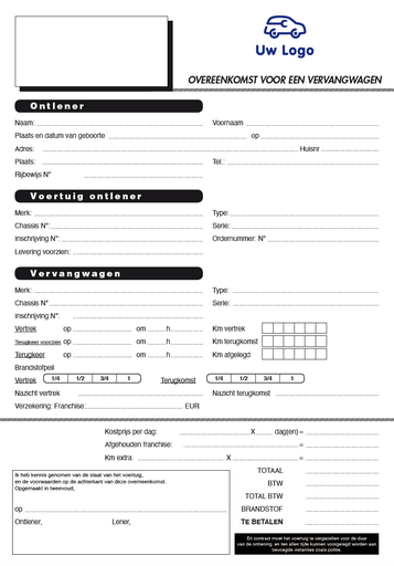 Contract vervangwagen met opdruk x50 - Nederlands